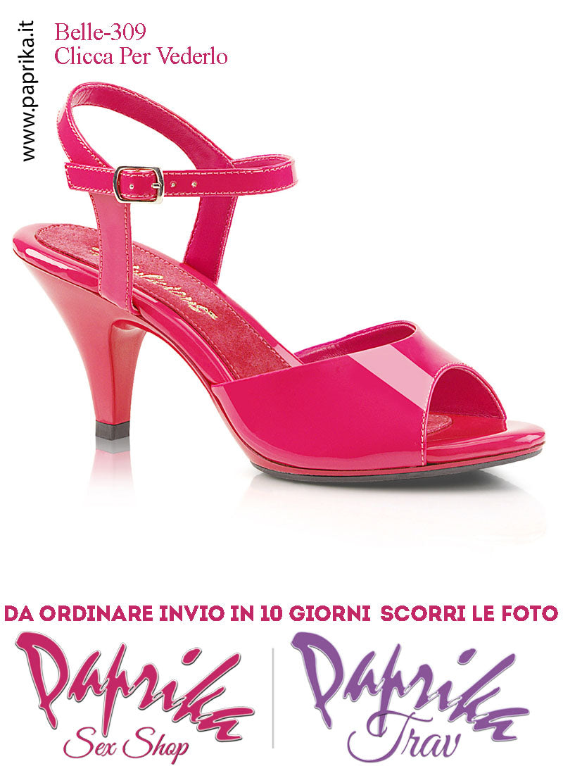 Sandalo Sexy Fucsia Lucido Fascetta Sagomata Cinturino Tacco 7.6  Senza Zeppa
