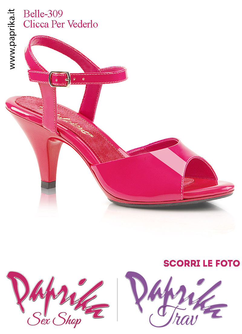 Sandalo Sexy Fucsia Lucido Fascetta Sagomata Cinturino Tacco 7.6  Senza Zeppa