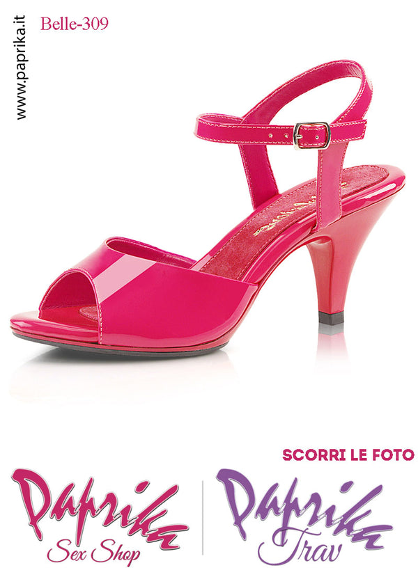 Sandalo Sexy Fucsia Lucido Fascetta Sagomata Cinturino Tacco 7.6  Senza Zeppa