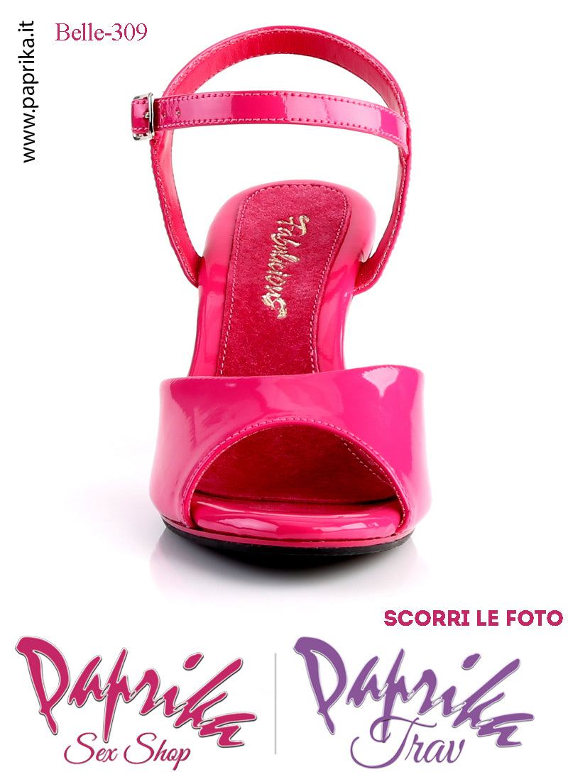 Sandalo Sexy Fucsia Lucido Fascetta Sagomata Cinturino Tacco 7.6  Senza Zeppa