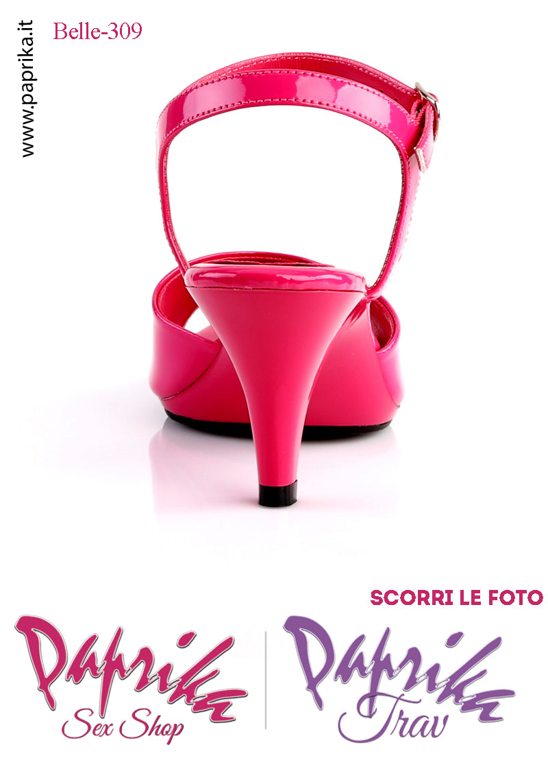 Sandalo Sexy Fucsia Lucido Fascetta Sagomata Cinturino Tacco 7.6  Senza Zeppa