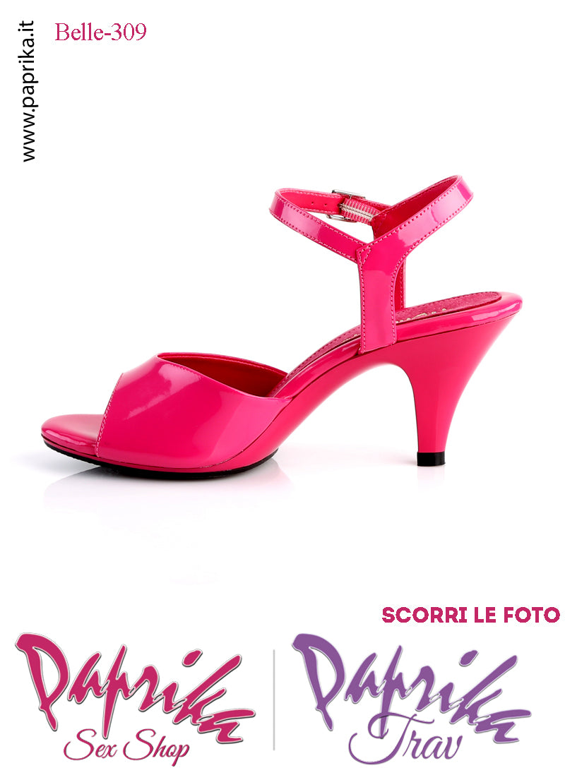 Sandalo Sexy Fucsia Lucido Fascetta Sagomata Cinturino Tacco 7.6  Senza Zeppa