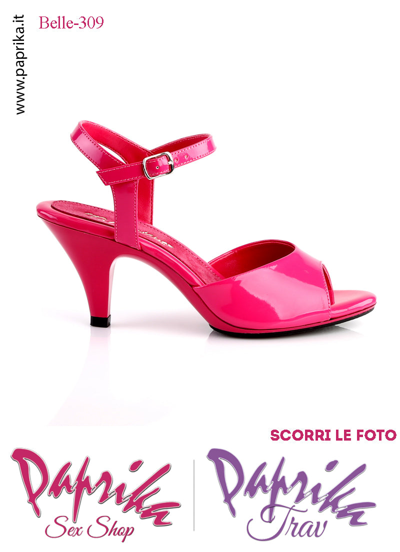 Sandalo Sexy Fucsia Lucido Fascetta Sagomata Cinturino Tacco 7.6  Senza Zeppa