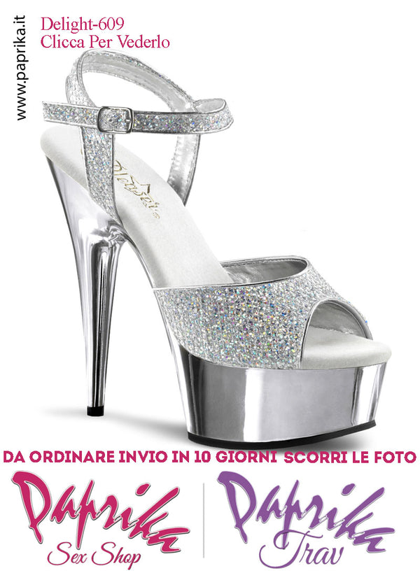 Sandali Cromati Fascetta Cinturino Glitter Argento Tacco Spillo 15.2 Zeppa 4.5