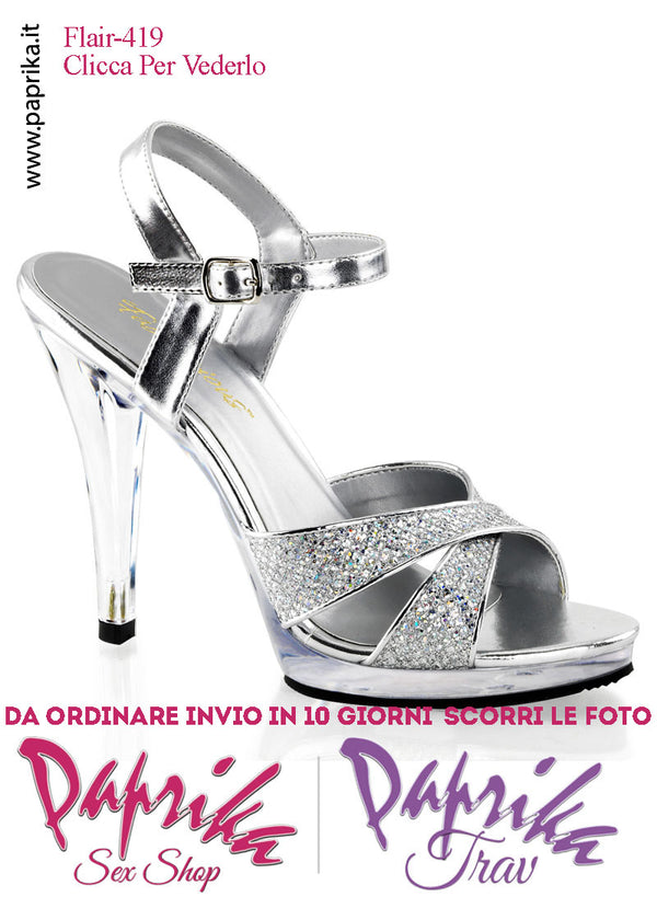 Sandali Sexy Glitter Brillante Argento Tacco Spillo 11.4 Zeppa 1.3 cm Cinturino