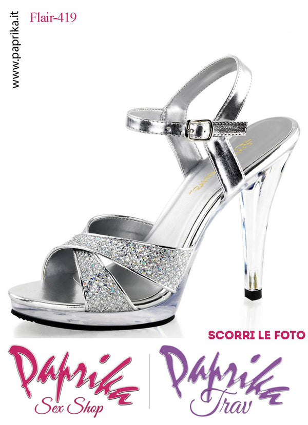 Sandali Sexy Argento Glitter Brillante Tacco Spillo 11.4 Zeppa 1.3 cm Cinturino