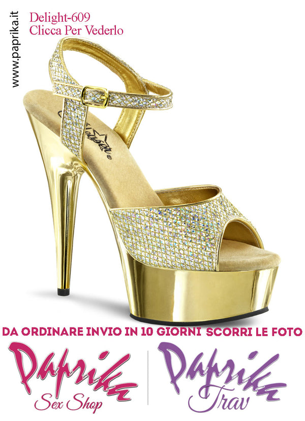Sandali Cromati Fascetta Cinturino Glitter Oro Tacco Spillo 15.2 Zeppa 4.5