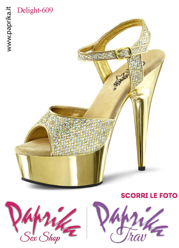 Sandali Cromati Fascetta Cinturino Glitter Oro Tacco Spillo 15.2 Zeppa 4.5