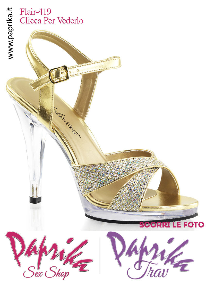 Sandali Sexy Glitter Brillante Oro Tacco Spillo 11.4 Zeppa 1.3 cm Cinturino