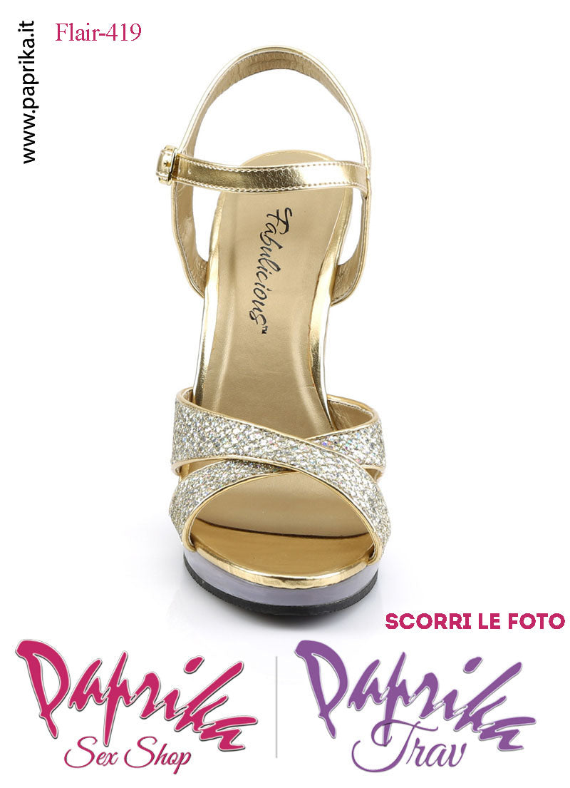 Sandali Sexy Glitter Brillante Oro Tacco Spillo 11.4 Zeppa 1.3 cm Cinturino