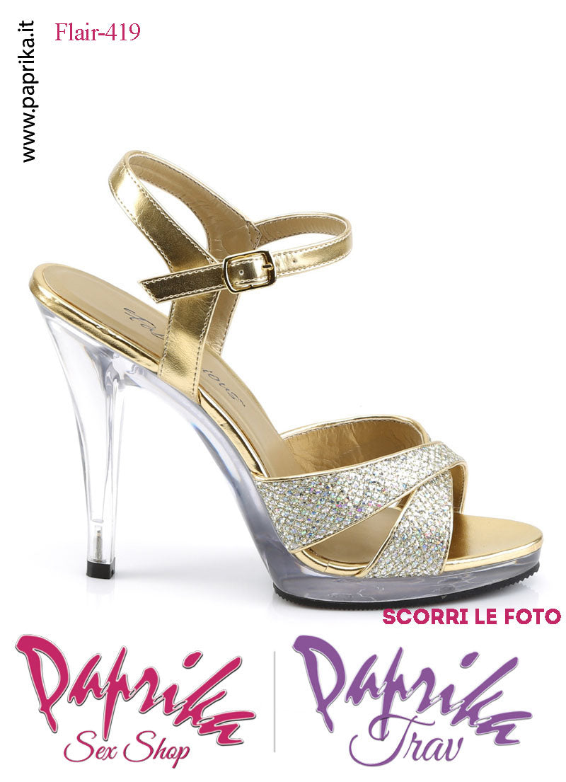 Sandali Sexy Glitter Brillante Oro Tacco Spillo 11.4 Zeppa 1.3 cm Cinturino