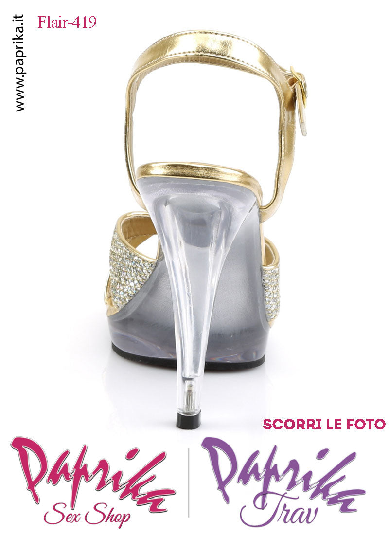 Sandali Sexy Glitter Brillante Oro Tacco Spillo 11.4 Zeppa 1.3 cm Cinturino