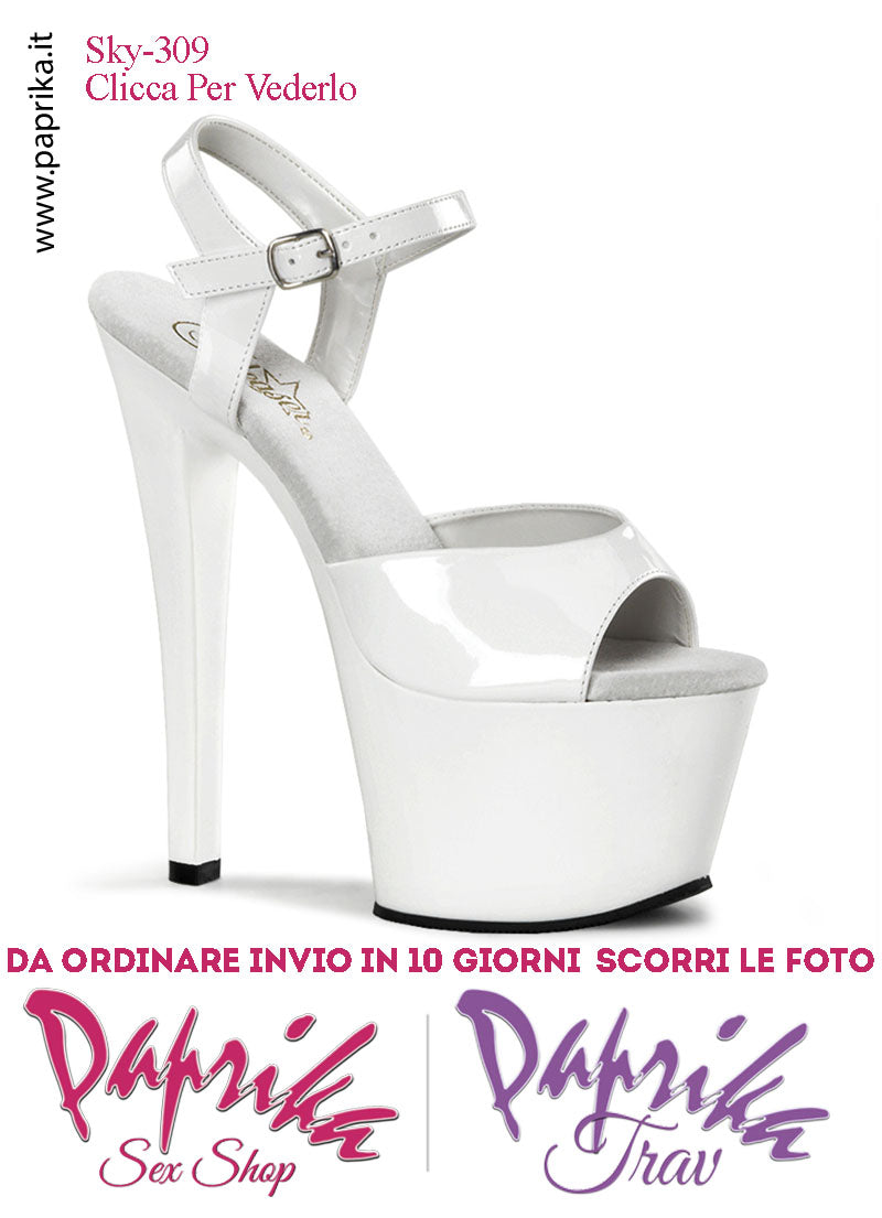 Sandali Sexy Tacco Squadrato Vernice Lucida Bianca 17.8 Zeppa 7 Cinturino