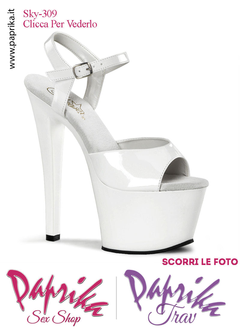 Sandali Sexy Tacco Squadrato Vernice Lucida Bianca 17.8 Zeppa 7 Cinturino