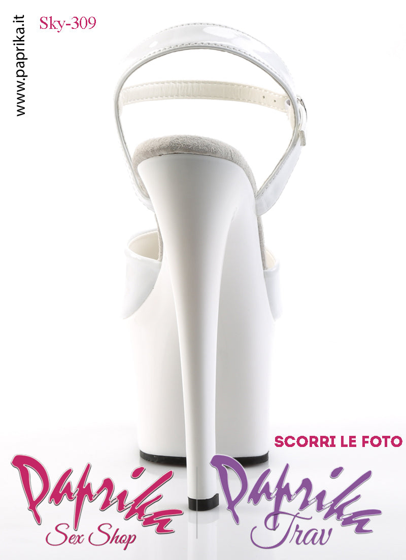 Sandali Sexy Tacco Squadrato Vernice Lucida Bianca 17.8 Zeppa 7 Cinturino