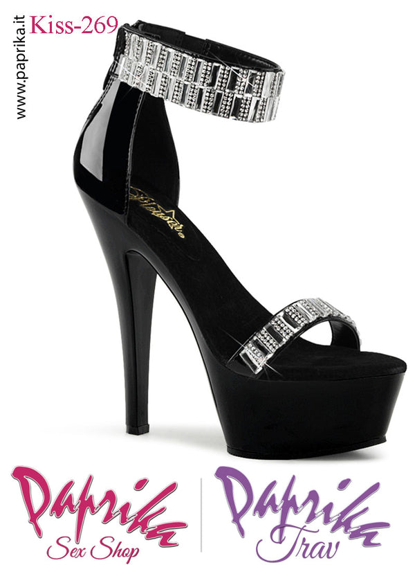 Sandali Sexy Lucidi Fascetta Cinturino Strass Tacco 15.2 Zeppa 4.5