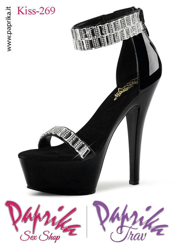 Sandali Sexy Lucidi Fascetta Cinturino Strass Tacco 15.2 Zeppa 4.5