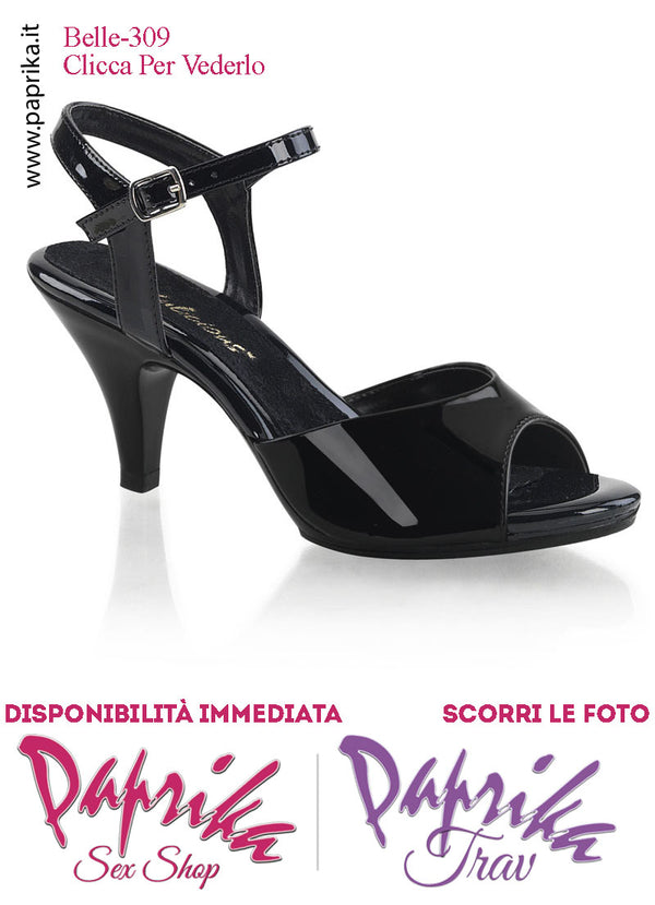 Sandalo Sexy Nero Lucido Fascetta Sagomata Cinturino Tacco 7.6  Senza Zeppa