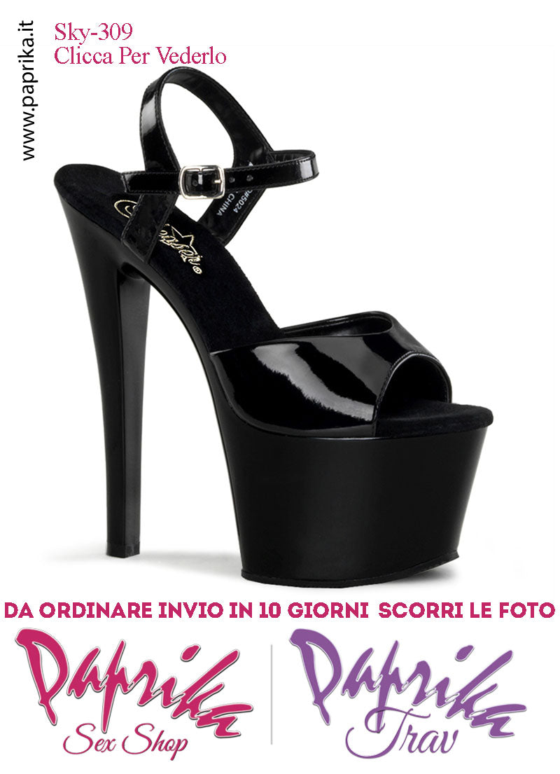 Sandali Sexy Tacco Squadrato Nero Vernice Lucida 17.8 Zeppa 7 Cinturino