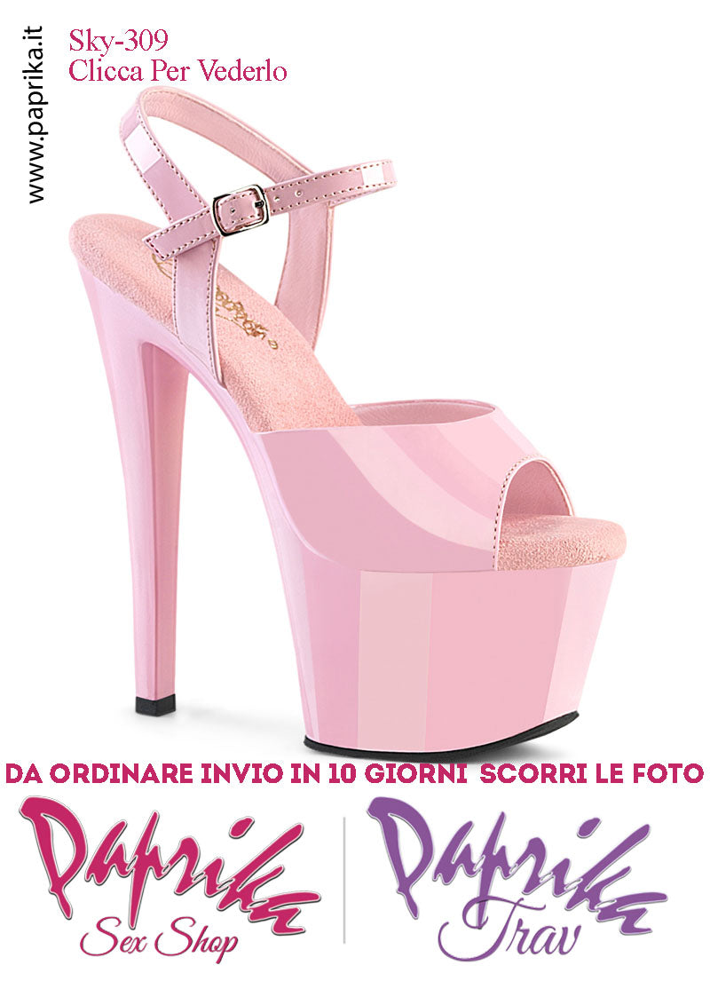 Sandali Sexy Tacco Squadrato Vernice Lucida Rosa 17.8 Zeppa 7 Cinturino
