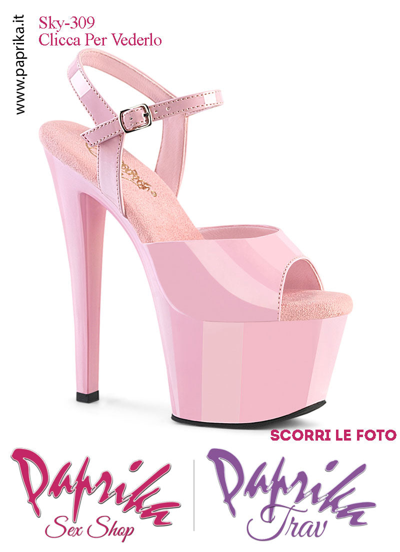 Sandali Sexy Tacco Squadrato Vernice Lucida Rosa 17.8 Zeppa 7 Cinturino