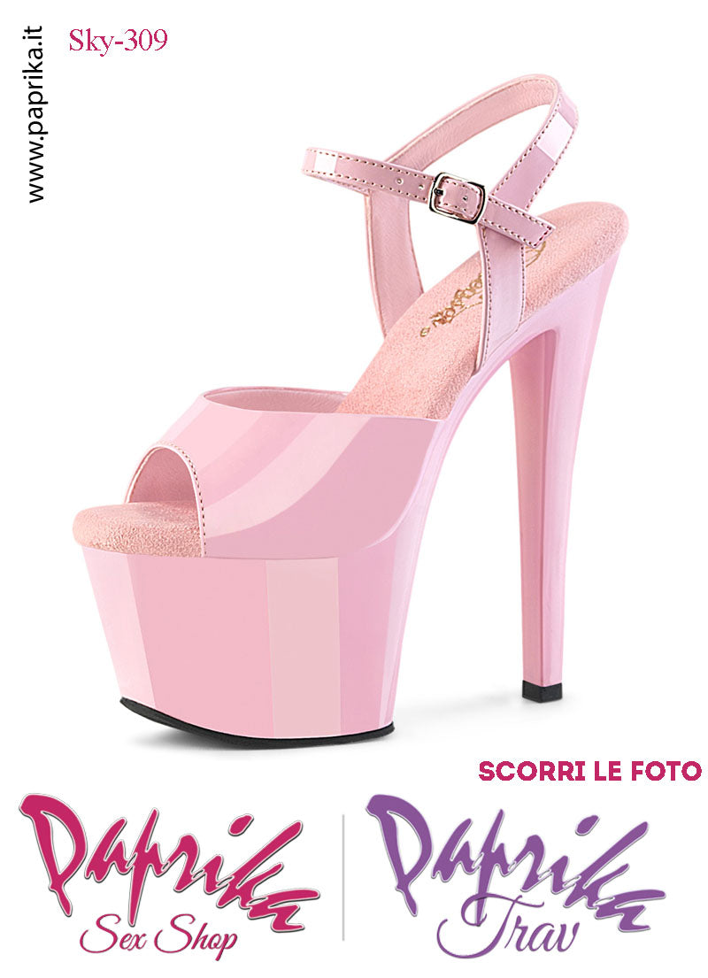 Sandali Sexy Tacco Squadrato Vernice Lucida Rosa 17.8 Zeppa 7 Cinturino