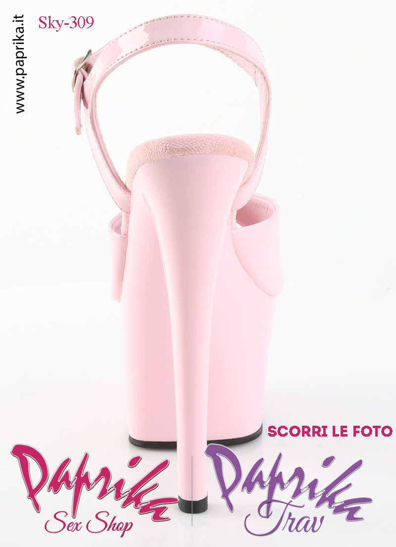 Sandali Sexy Tacco Squadrato Vernice Lucida Rosa 17.8 Zeppa 7 Cinturino