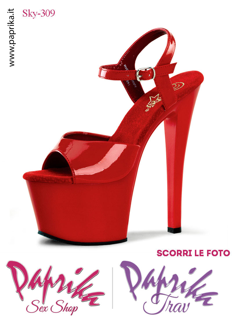 Sandali Sexy Tacco Squadrato Vernice Rossa Lucida 17.8 Zeppa 7 Cinturino