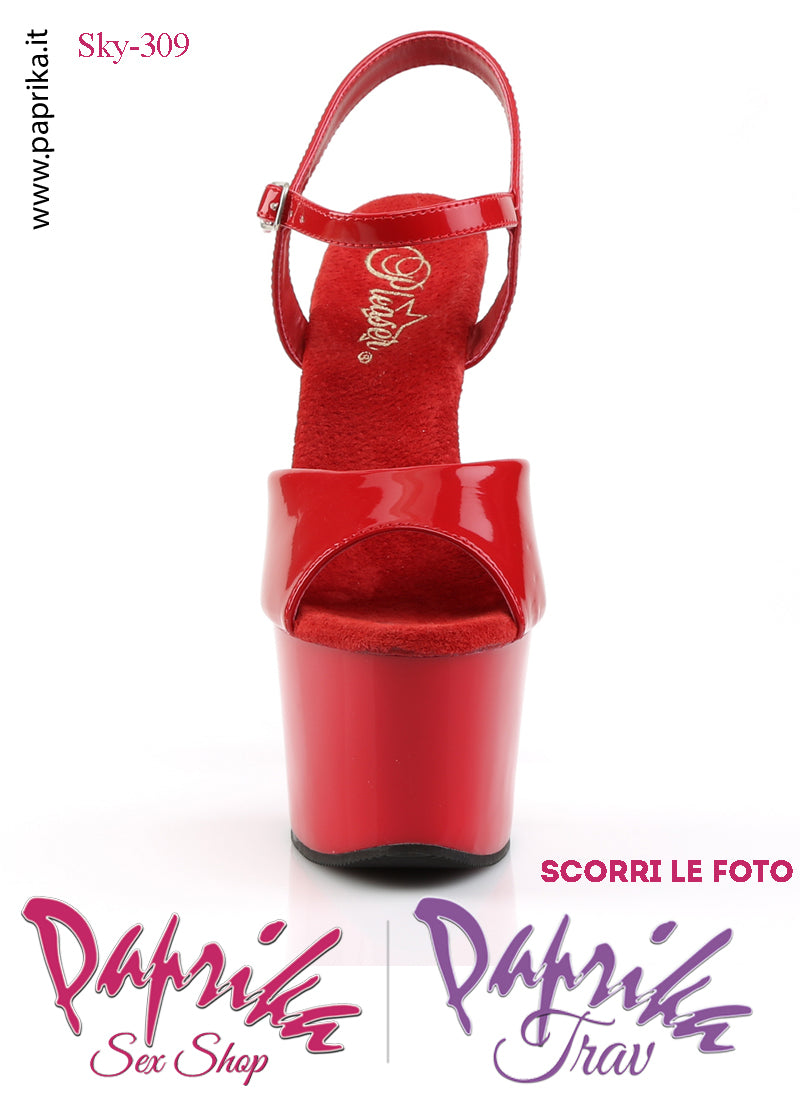 Sandali Sexy Tacco Squadrato Vernice Rossa Lucida 17.8 Zeppa 7 Cinturino