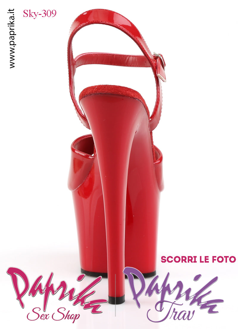 Sandali Sexy Tacco Squadrato Vernice Rossa Lucida 17.8 Zeppa 7 Cinturino