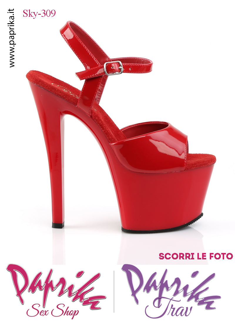 Sandali Sexy Tacco Squadrato Vernice Rossa Lucida 17.8 Zeppa 7 Cinturino
