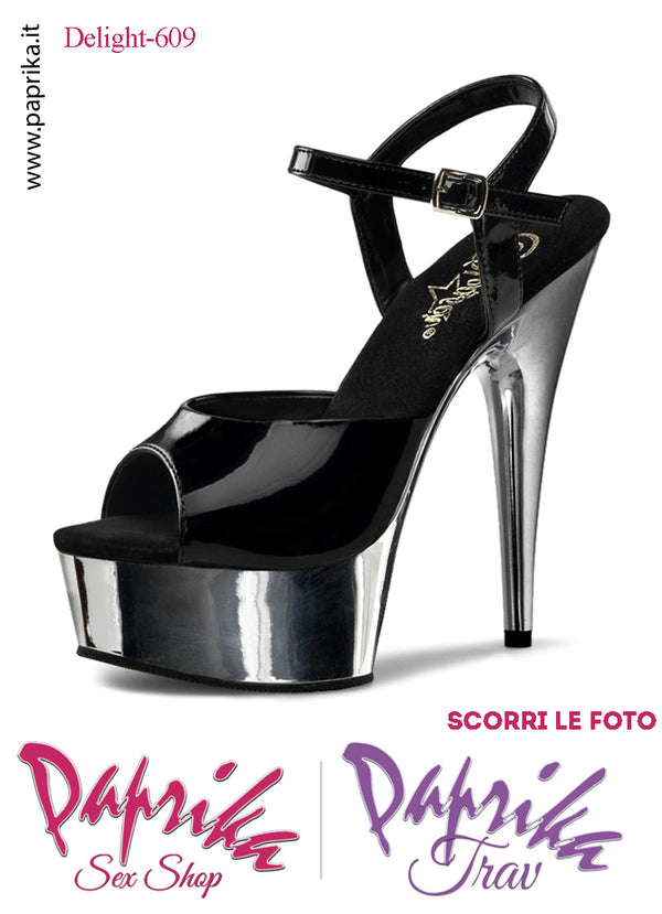 Sandali Sexy Nero Tacco 15.2 Zeppa 4.5 Cromato Fascetta Larga Cinturino