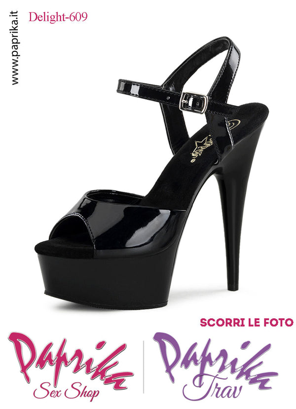 Sandali Sexy Vernice Nera Tacco Spillo 15.2 Zeppa 4.5 cm Cinturino