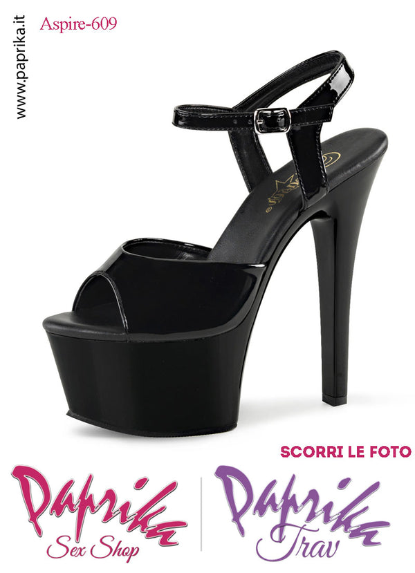 Sandali Sexy Tacco Medio Vernice Lucida Nera 15.2 Zeppa 5.7 Cinturino