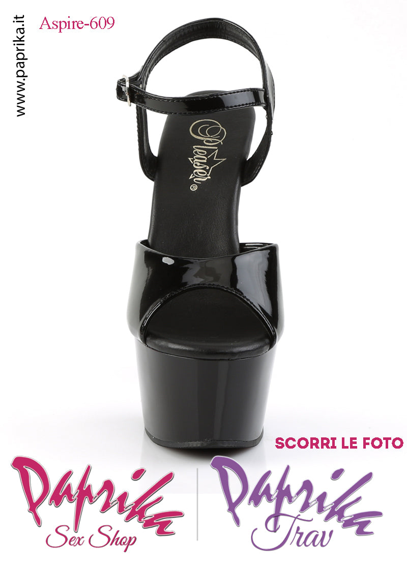 Sandali Sexy Tacco Medio Vernice Lucida Nera 15.2 Zeppa 5.7 Cinturino