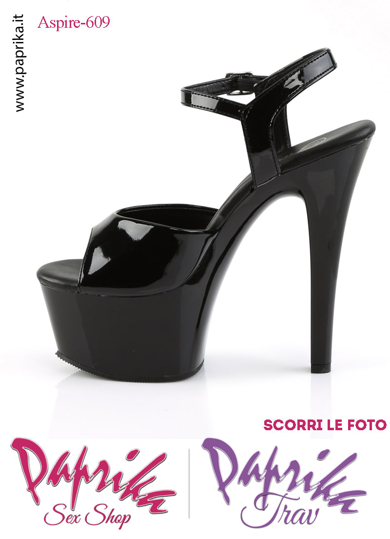 Sandali Sexy Tacco Medio Vernice Lucida Nera 15.2 Zeppa 5.7 Cinturino