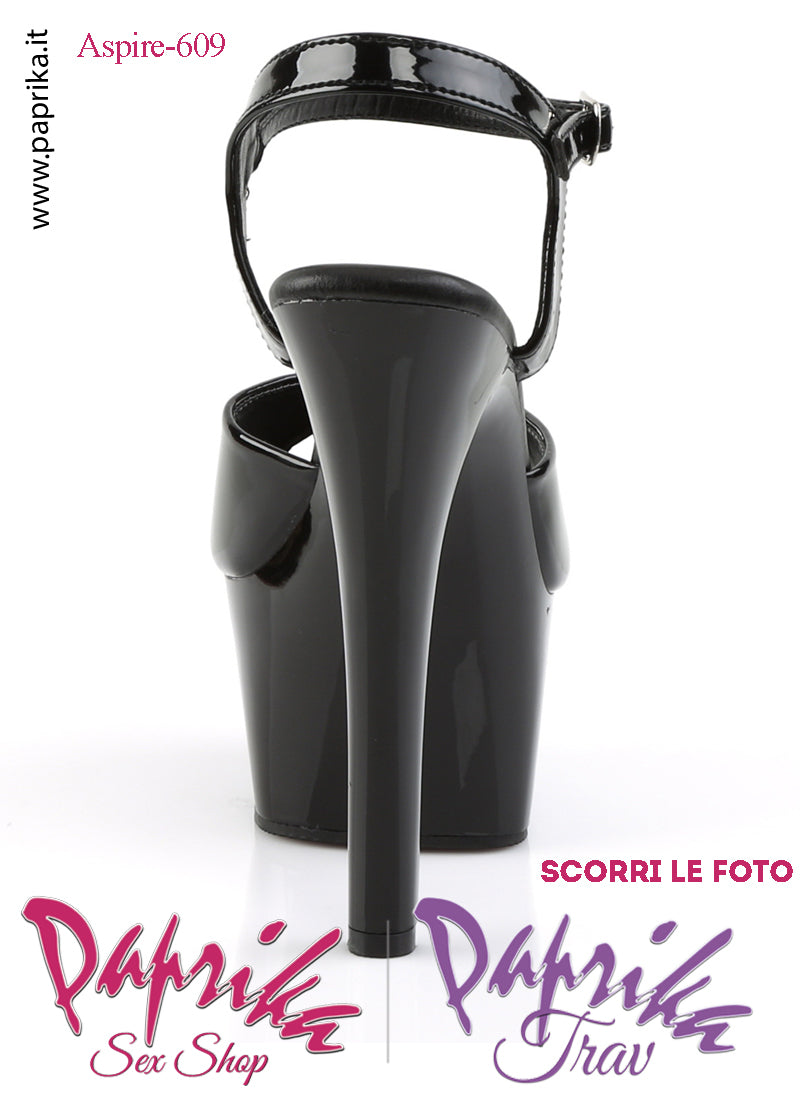 Sandali Sexy Tacco Medio Vernice Lucida Nera 15.2 Zeppa 5.7 Cinturino