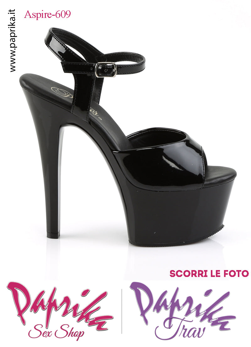 Sandali Sexy Tacco Medio Vernice Lucida Nera 15.2 Zeppa 5.7 Cinturino