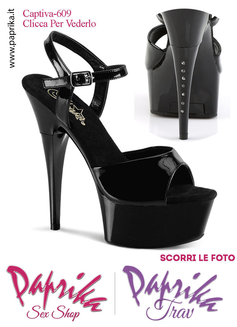 Sandali Sexy Vernice Lucida Nera Tacco Nero Strass 15.2 Zeppa 4.5 Cinturino