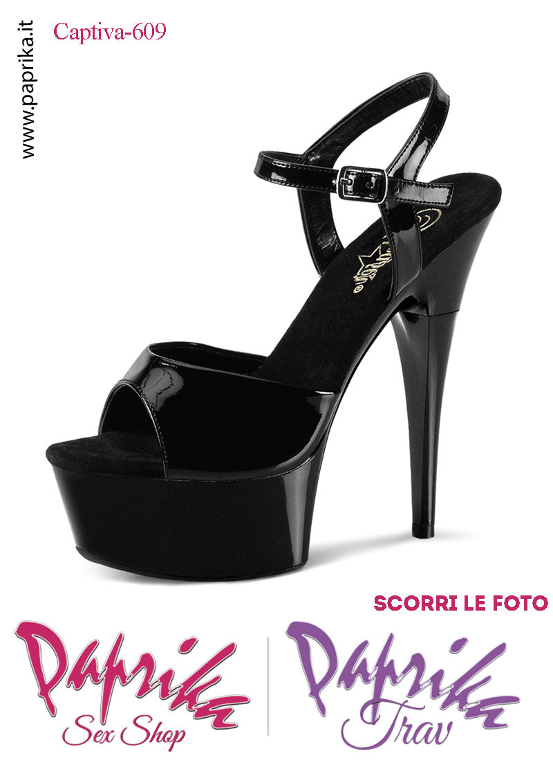 Sandali Sexy Vernice Lucida Nera Tacco Nero Strass 15.2 Zeppa 4.5 Cinturino