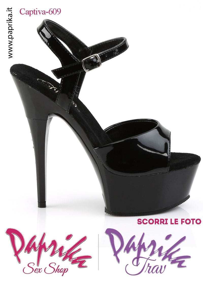 Sandali Sexy Vernice Lucida Nera Tacco Nero Strass 15.2 Zeppa 4.5 Cinturino