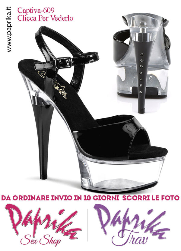 Sandali Sexy Vernice Lucida Nera Tacco Trasparente Strass 15.2 Zeppa 4.5 Cinturino