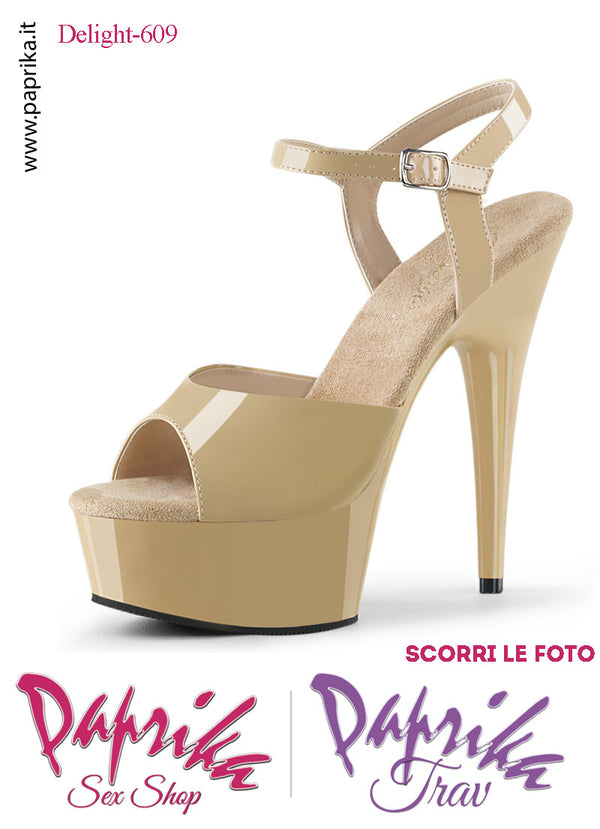 Sandali Sexy Vernice Lucida Beige Nudo Tacco Spillo 15.2 Zeppa 4.5 cm Cinturino