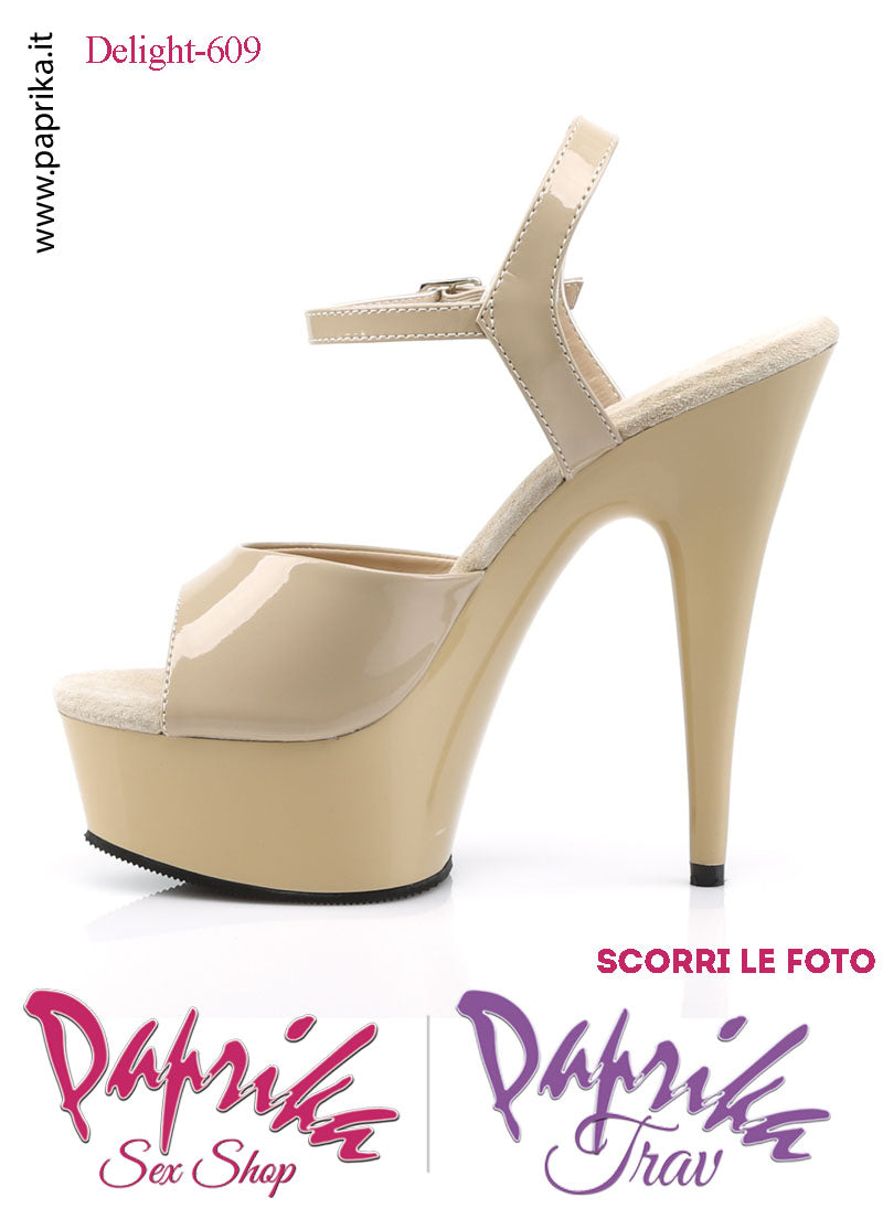 Sandali Sexy Vernice Lucida Beige Nudo Tacco Spillo 15.2 Zeppa 4.5 cm Cinturino