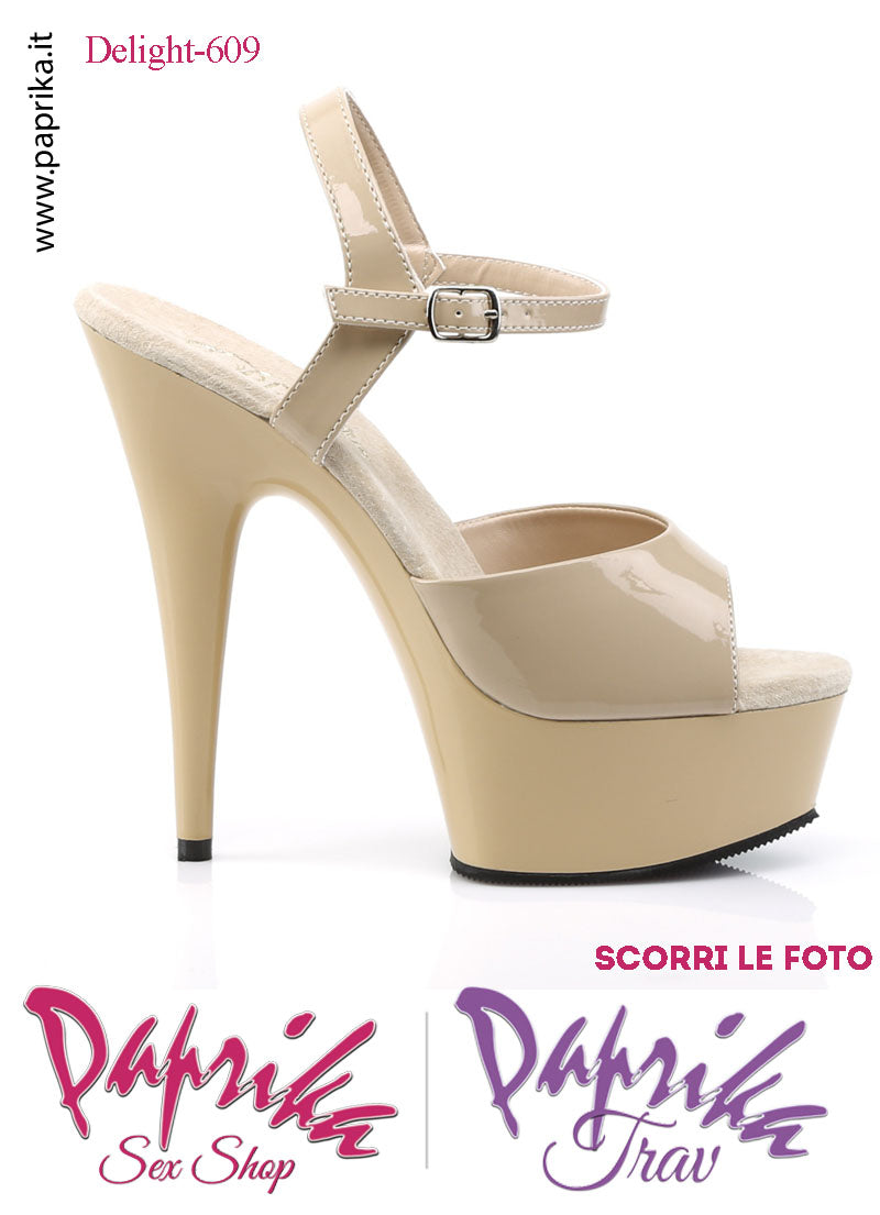 Sandali Sexy Vernice Lucida Beige Nudo Tacco Spillo 15.2 Zeppa 4.5 cm Cinturino