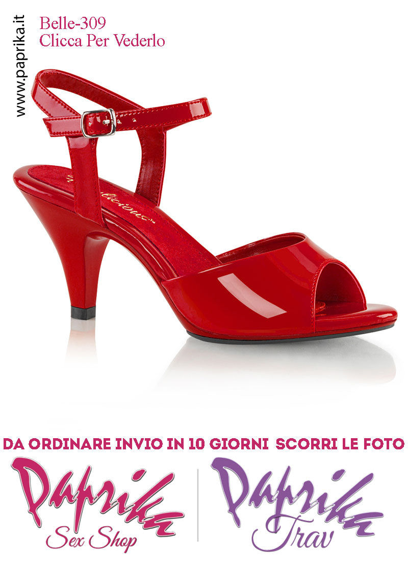 Sandalo Sexy Rosso Lucido Fascetta Sagomata Cinturino Tacco 7.6  Senza Zeppa