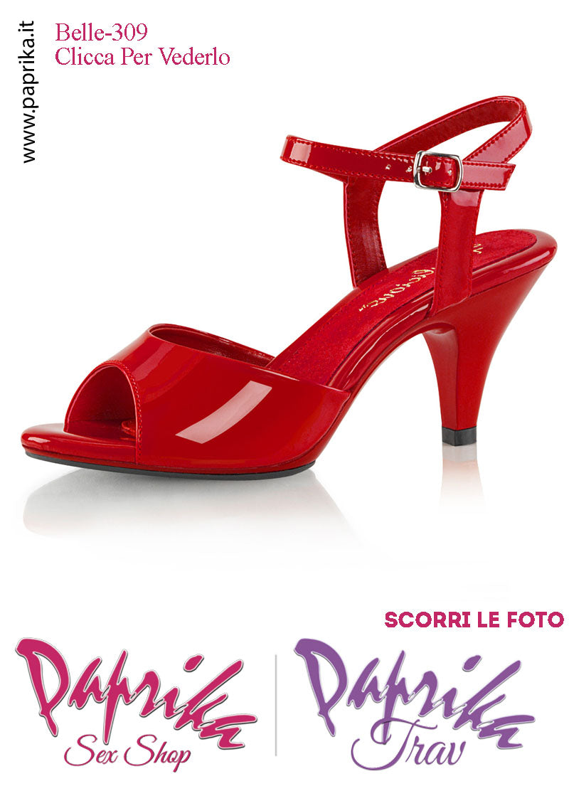 Sandalo Sexy Rosso Lucido Fascetta Sagomata Cinturino Tacco 7.6  Senza Zeppa