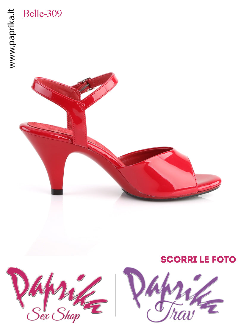 Sandalo Sexy Rosso Lucido Fascetta Sagomata Cinturino Tacco 7.6  Senza Zeppa