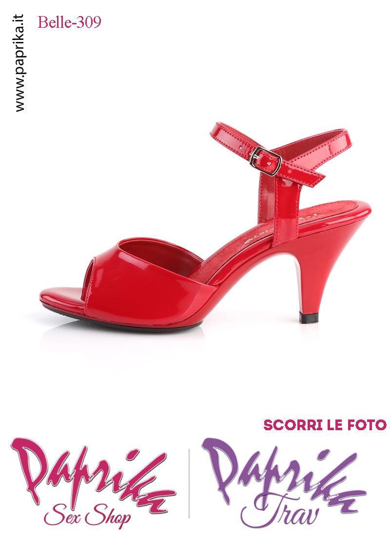 Sandalo Sexy Rosso Lucido Fascetta Sagomata Cinturino Tacco 7.6  Senza Zeppa