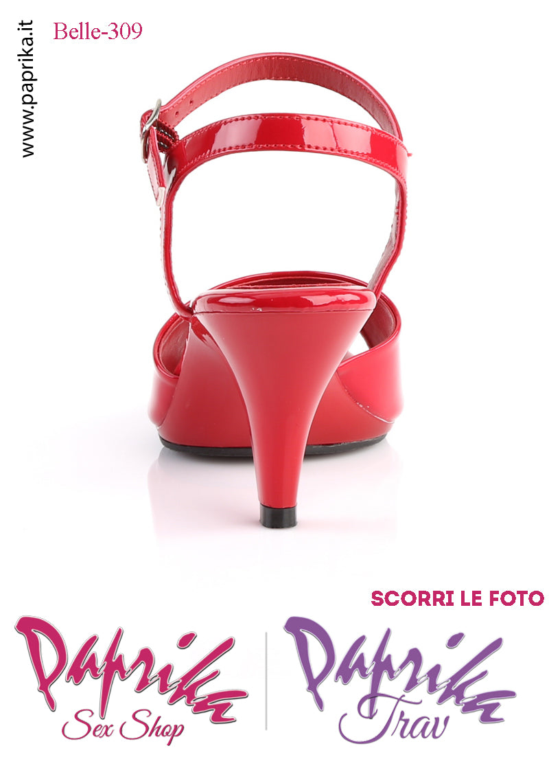 Sandalo Sexy Rosso Lucido Fascetta Sagomata Cinturino Tacco 7.6  Senza Zeppa